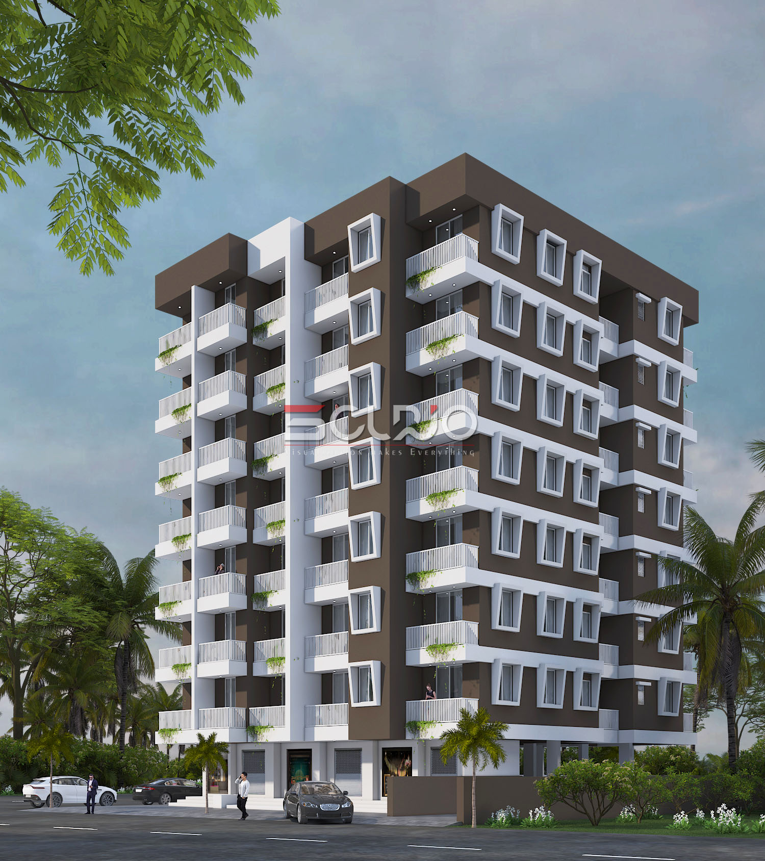 4,5,6,7,10, floor apartment building 3d elevation design render