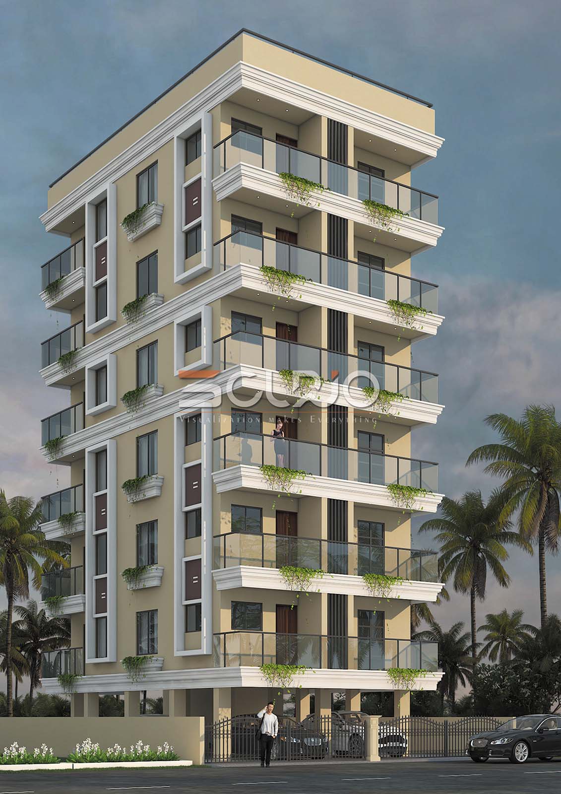 4,5,6,7,8,9 floor Traditional Elevation Design Services India