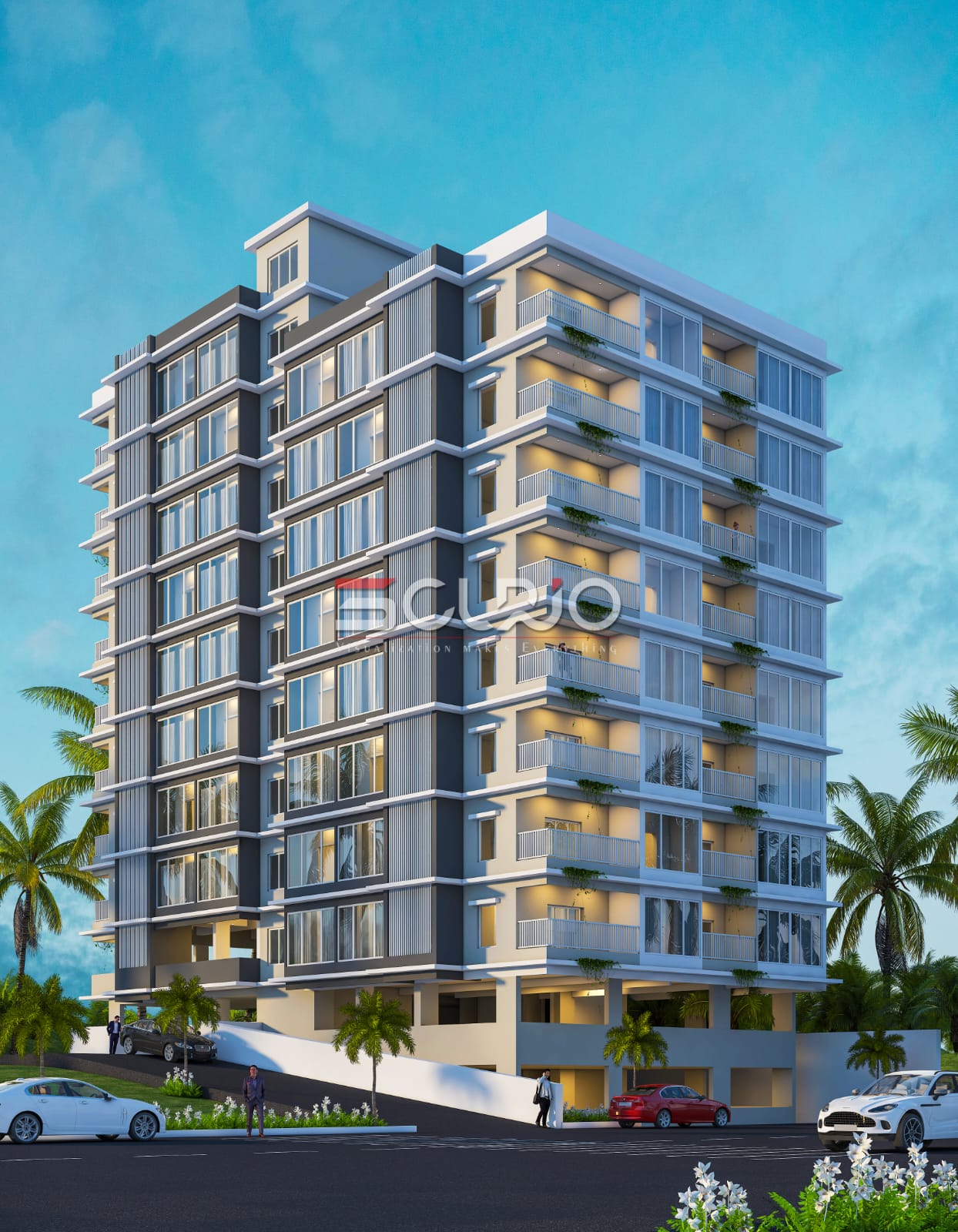 Building Elevation Design  Front View, G+1 to G+7 Floors