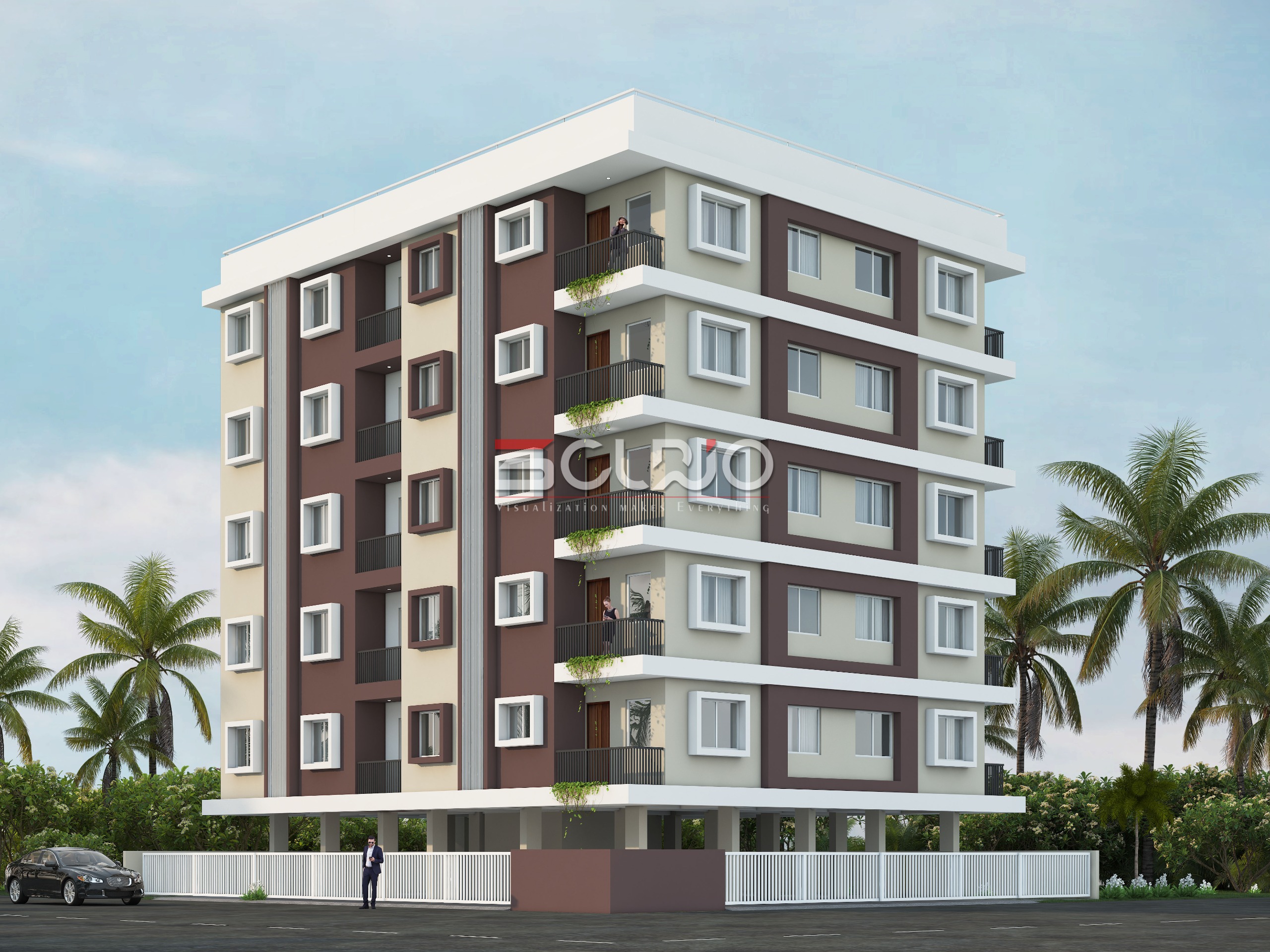 Modern 4,5,6,7,8,9 floor apartment building 3d elevation