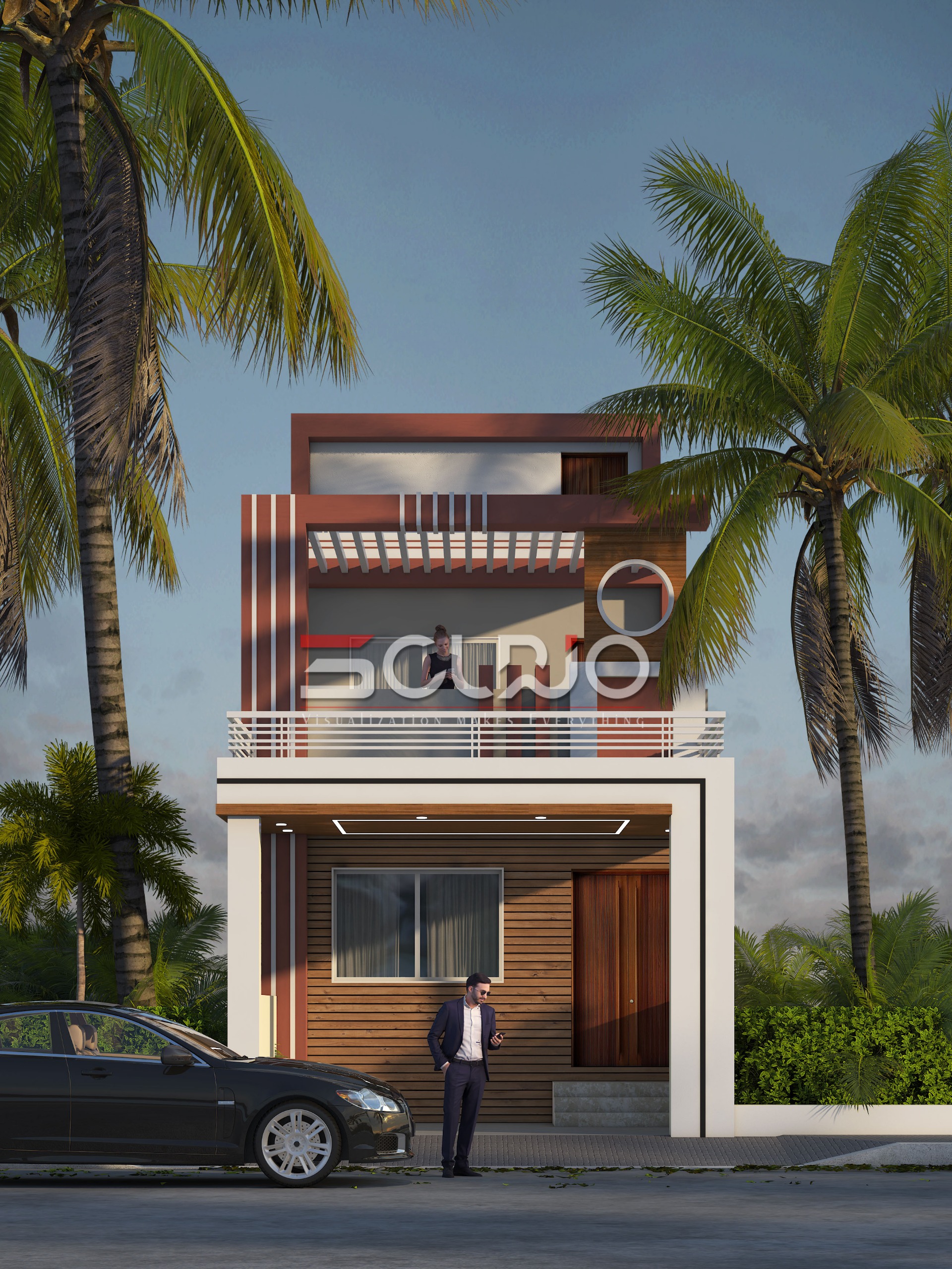 Modern G+1 House Front Elevation 3D Design  Contemporary Indian Home Design