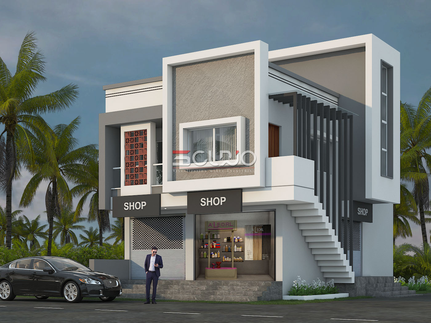 Modern G+1 House Front Elevation 3D Design  Contemporary Indian Home Design