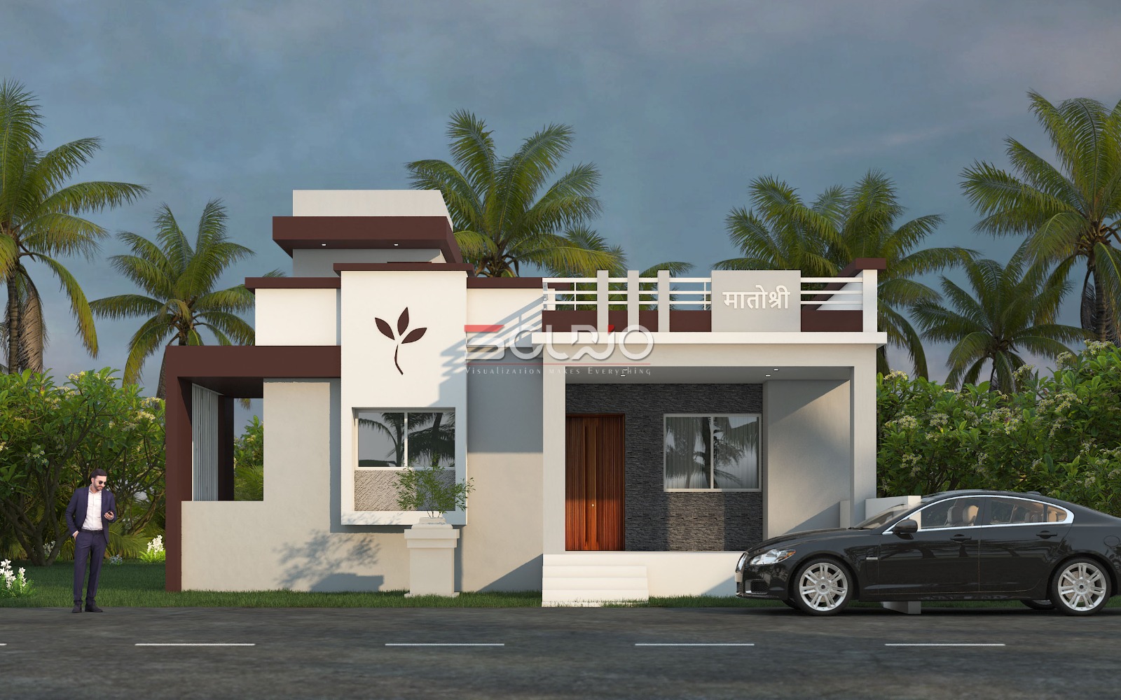 Modern Ground Floor Bungalow 3D Elevation Design  Stylish Home Exterior Rendering 2026