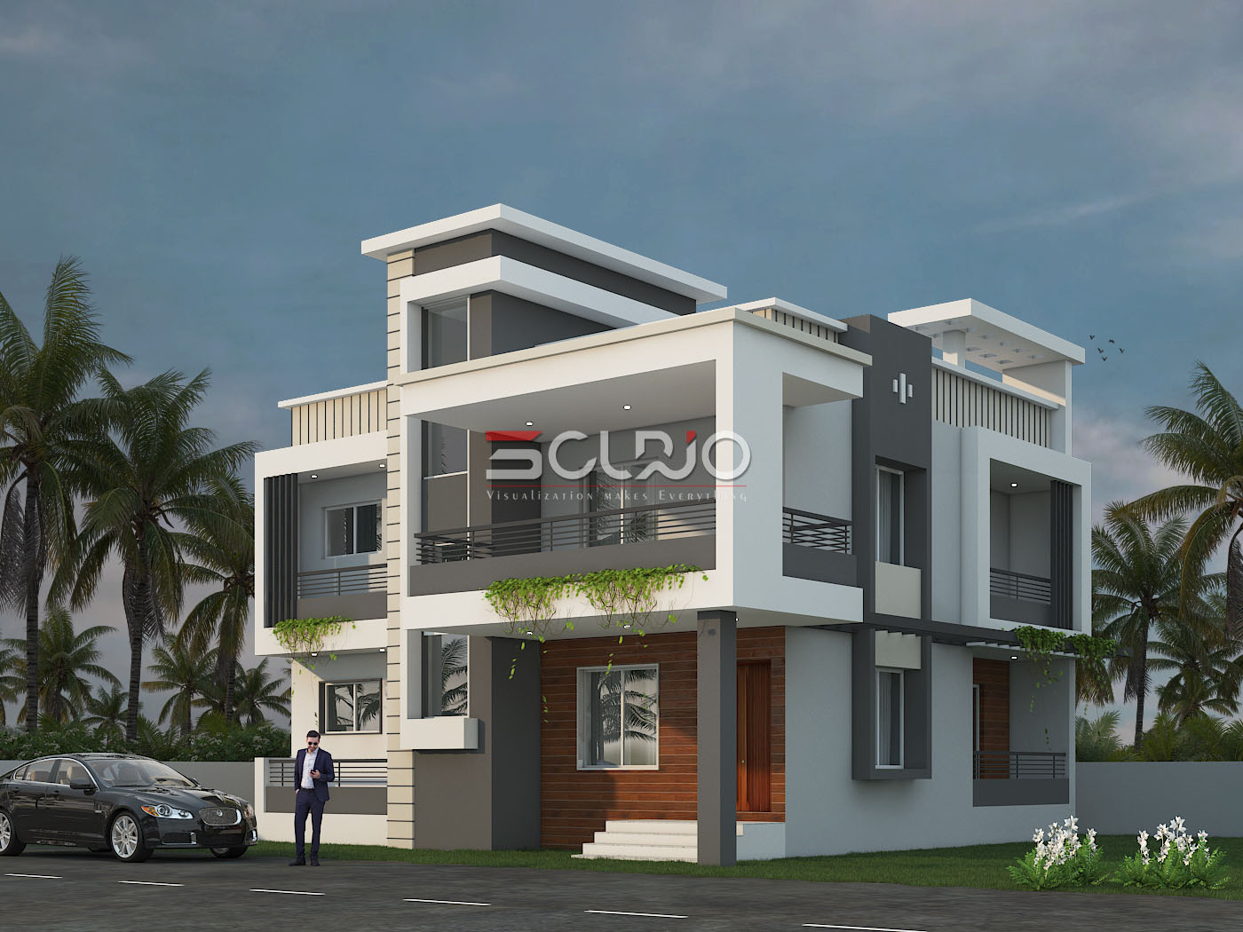 Two Story House 3D Elevation Design | Modern Entrance & Exterior Ideas