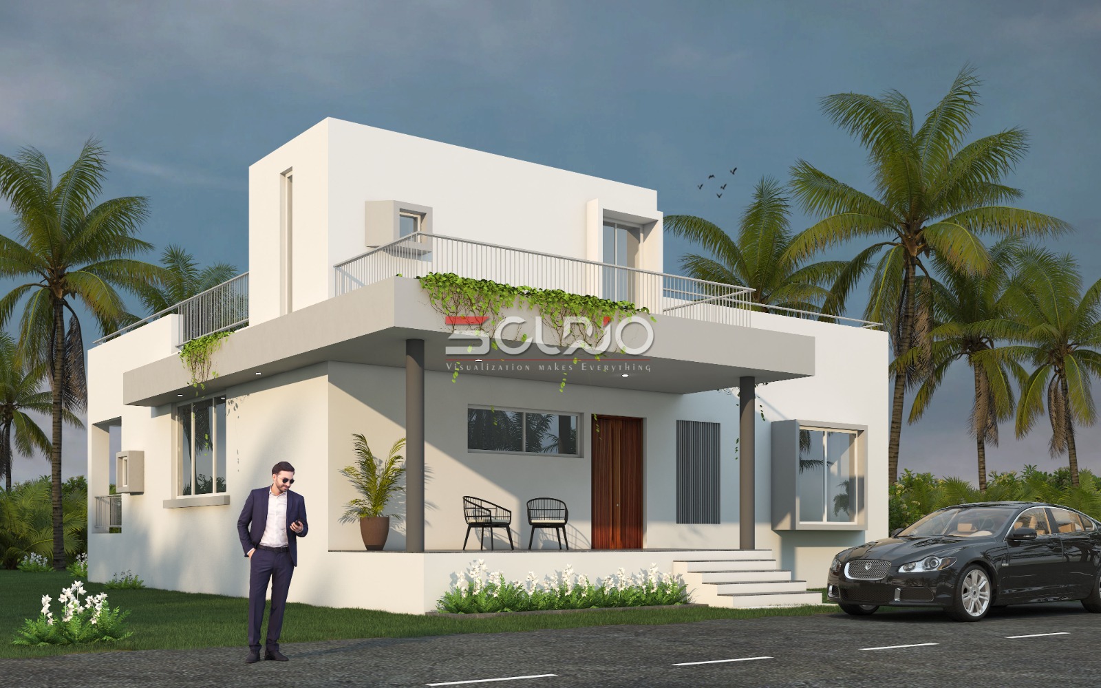 floor house front design 3d, 3d elevation design for house  single .