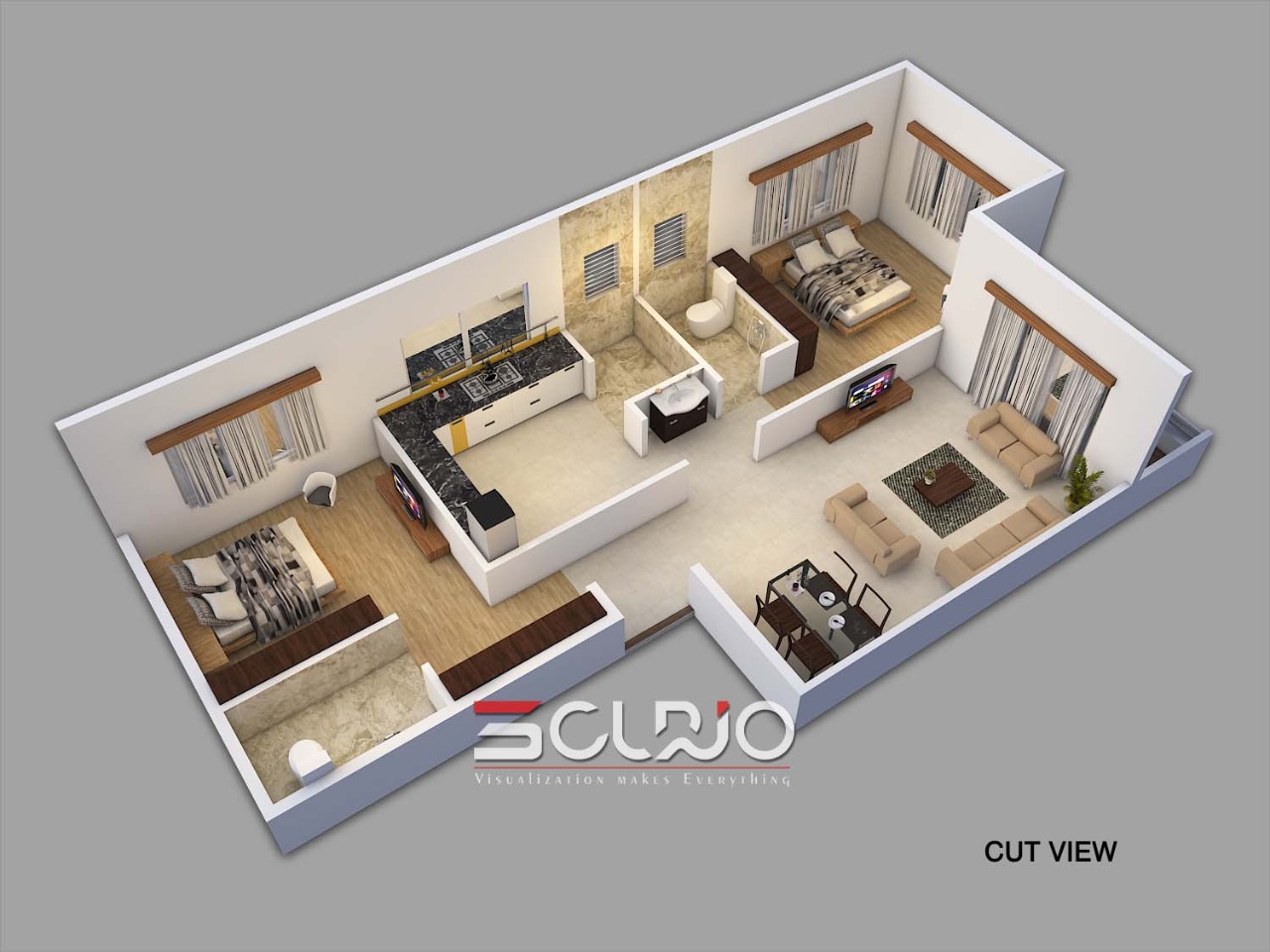 cut view section in nashik, cut view section for interior, interiro cut view section, bungalow cut view section
