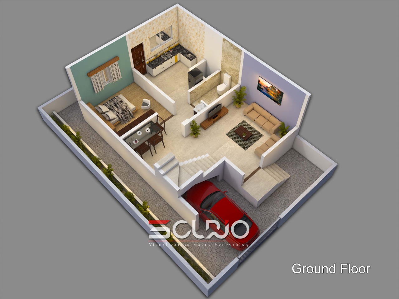 3d cut view in india, 3D Internal furniture, cut view section